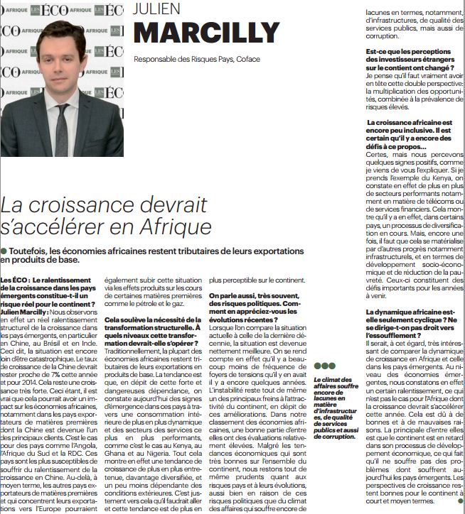 Cahier Afrique les Eco partenariat Coface, Interview de Julien Marcilly sur la croissance africaine